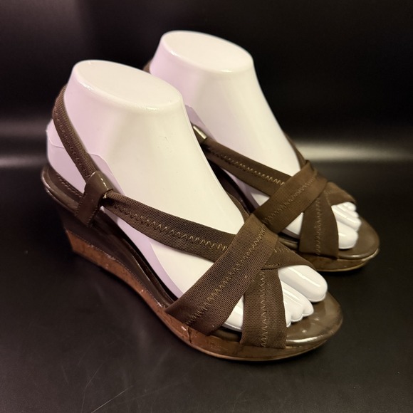 Sbicca Wedge Shoes Womens Size 8 Brown Criss Cross‎ Cork Heel Sandals Comfort - Picture 1 of 14
